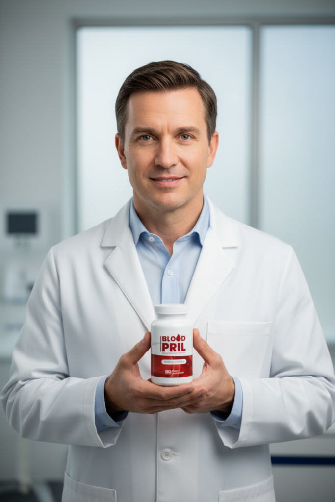 Doctor endorsing BloodPril from the Official Website as a natural, non-drug path to pressure balance